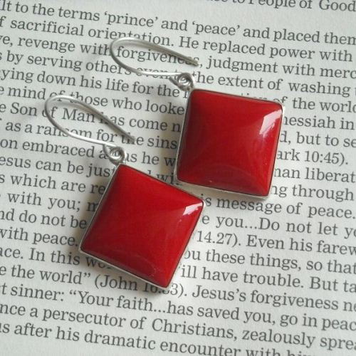 Red coral earrings Hook earrings