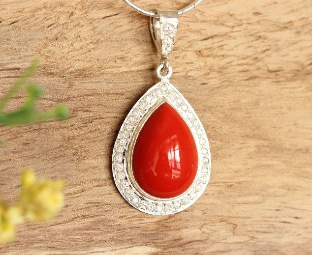 Red coral pendant - Artisan pendant - sterling silver pendant - gifts