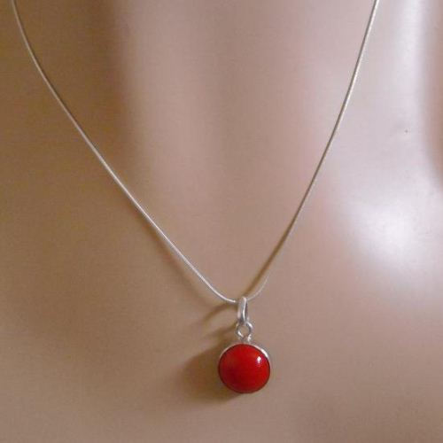 Red coral pendant chain, Unique handmade silver jewelry
