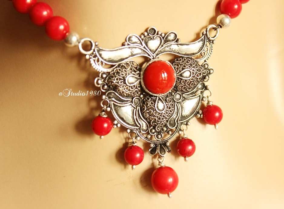 Red coral pendant necklace - red necklace - gift for wife