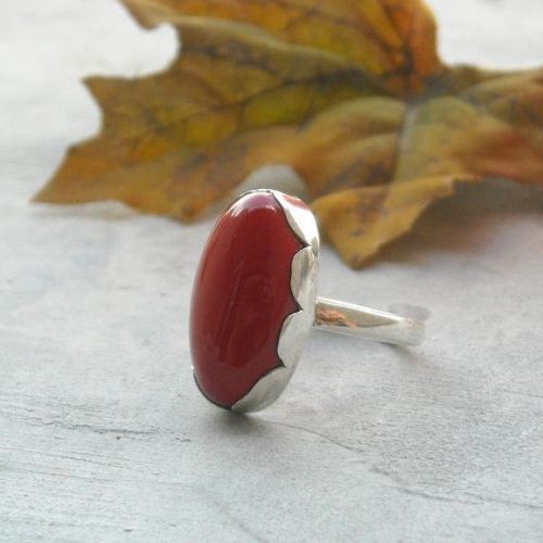 Red coral silver ring Artisan