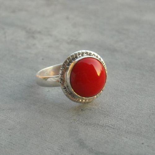 Red coral sterling silver artisan gemstone ring