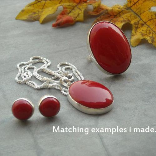 Red coral stud earrings, 10mm round gemstone silver studs handmade