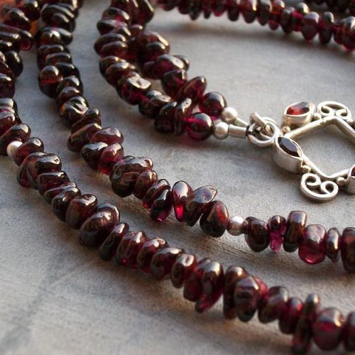 Red garnet necklace - Silver necklace - Garnet bead necklace jewelry