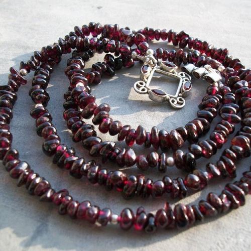 Red garnet necklace - Silver necklace - Garnet bead necklace jewelry