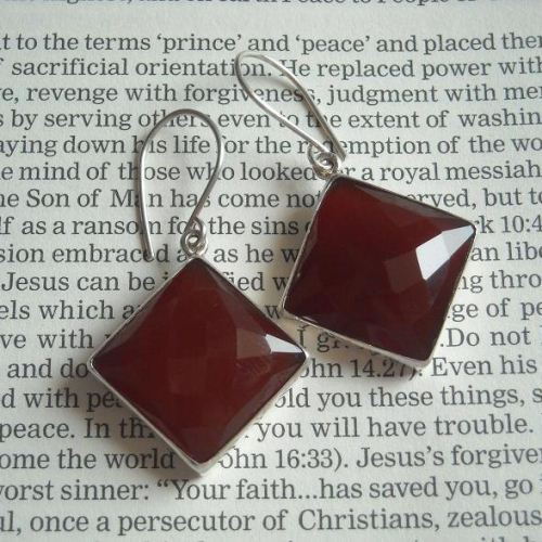 Reddish brown chalcedony earrings - Sterling silver square earrings