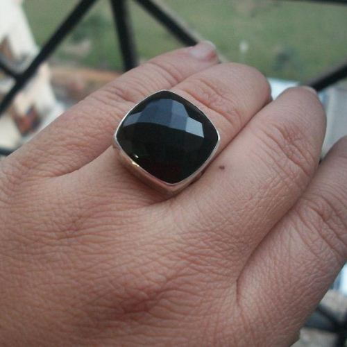 Rock Star Rings - Faceted black onyx ring - 925 Silver black ring