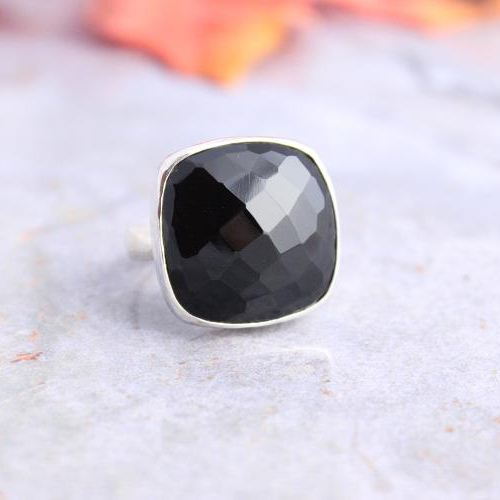 Rock Star Rings - Faceted black onyx ring - 925 Silver black ring