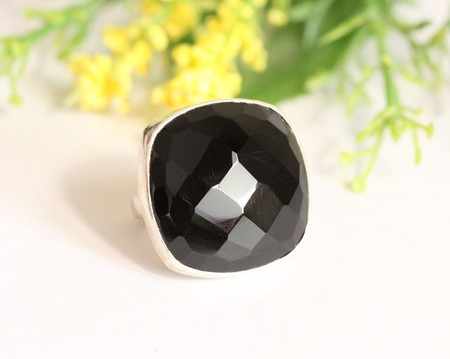 Rock star ring, Black onyx silver ring, Bold Black statement ring