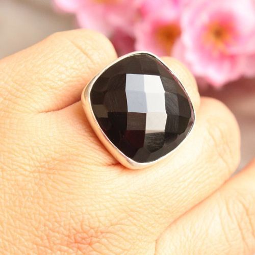 Rock star ring, Black onyx silver ring, Bold Black statement ring