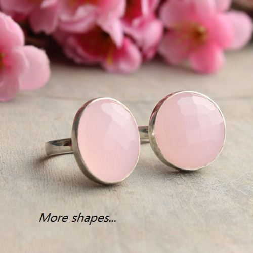 Rose quartz ring, Sterling silver ring, Oval pink ring