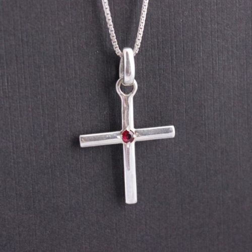Ruby cross, July birthstone jewelry, Sterling silver gemstone cross