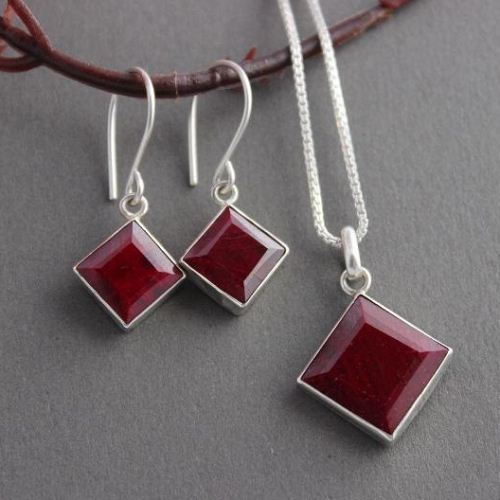 Ruby earrings, Precious earrings, Silver red earrings