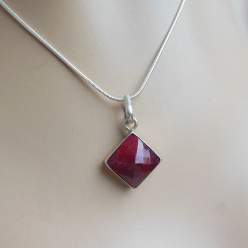 Ruby pendant, Red pendant, Silver July birth stone pendant