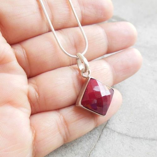 Ruby pendant, Red pendant, Silver July birth stone pendant