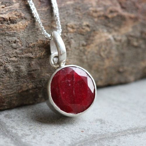 Ruby pendant, Red pendant, Silver Gemstone Pendant, July stone