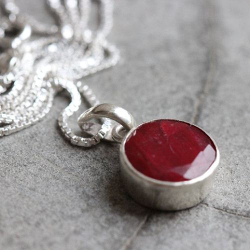 Ruby pendant, Red pendant, Silver Gemstone Pendant, July stone