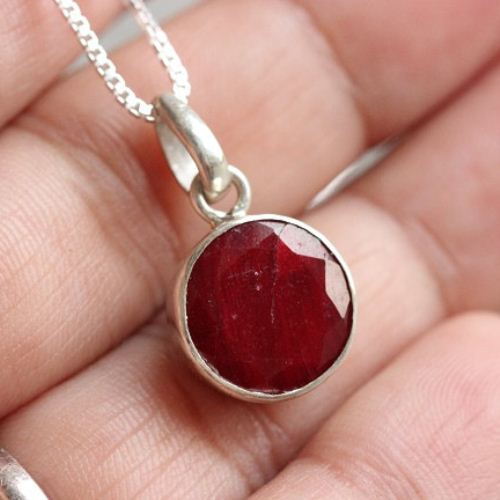 Ruby pendant, Red pendant, Silver Gemstone Pendant, July stone