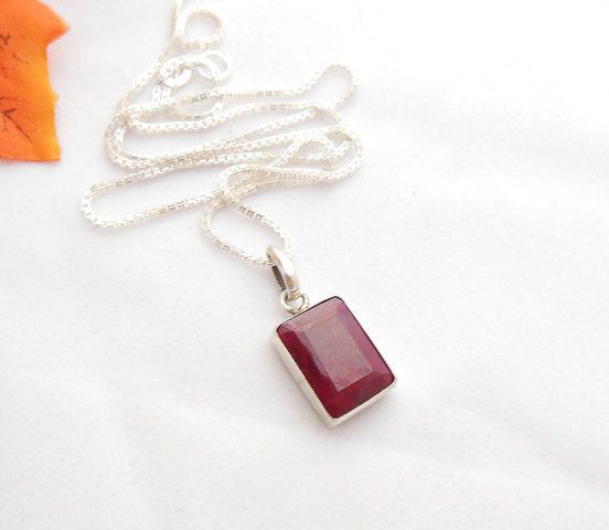 Ruby pendant, Red pendant, Silver July birthstone pendant