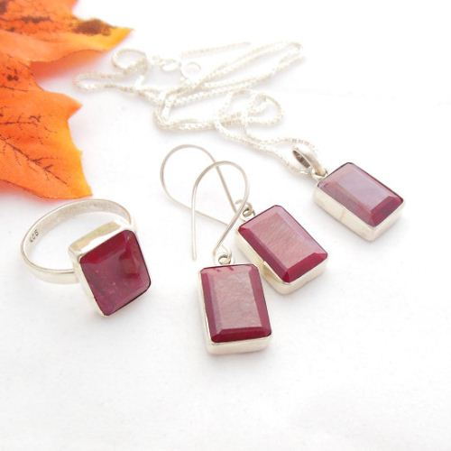Ruby pendant, Red pendant, Silver July birthstone pendant