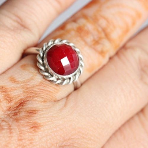 Ruby ring - Round red - July Birthstone - Sterling silver gifts
