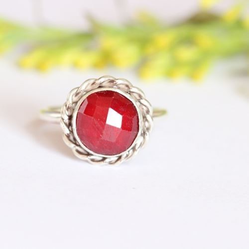 Ruby ring - Round red - July Birthstone - Sterling silver gifts