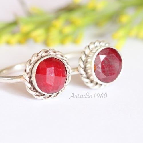 Ruby ring - Round red - July Birthstone - Sterling silver gifts