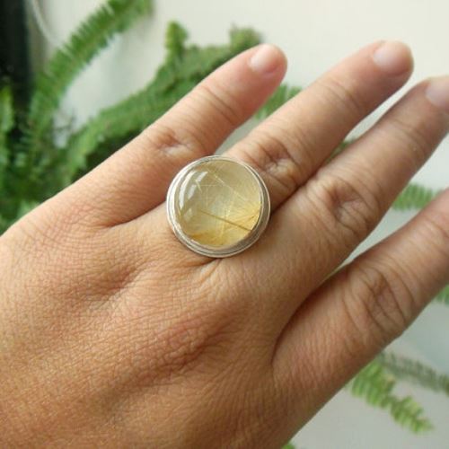 Rutil Quartz Ring, Rutilated quartz silver ring, Gemstone jewellery