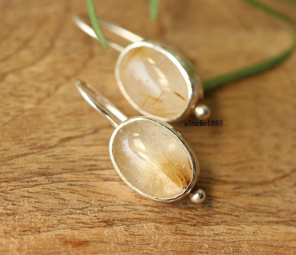 Rutil Quartz earring, Rutilated quartz silver Gemstone jewellery
