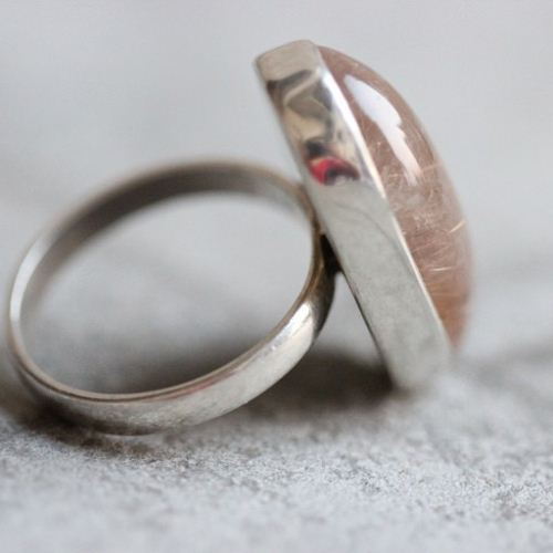 Rutil Quartz ring, Oval ring, Sterling silver artisan ring