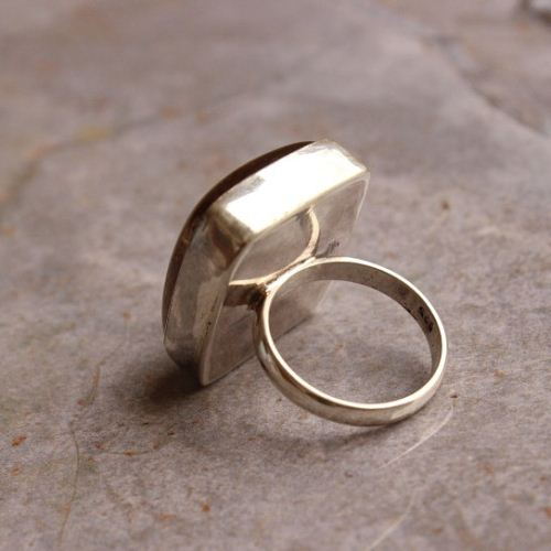 Rutil Quartz ring, Square ring, Silver gemstone ring