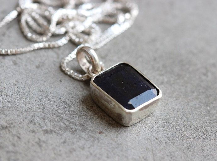 Sapphire pendant, Blue sapphire silver handmade pendant