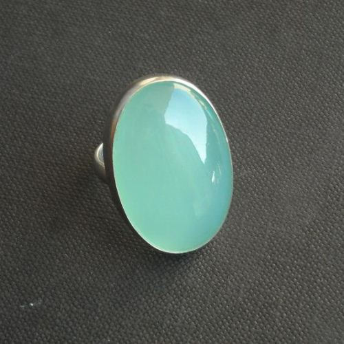 Sea foam Green Chalcedony ring, Large oval silver ring