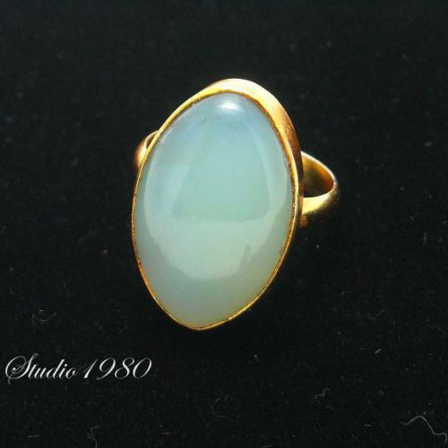 Sea foam blue chalcedony ring - vermeil gold ring - leaf design ring