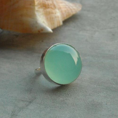 Seafoam chalcedony ring, Sea green chalcedony ring in Sterling silver