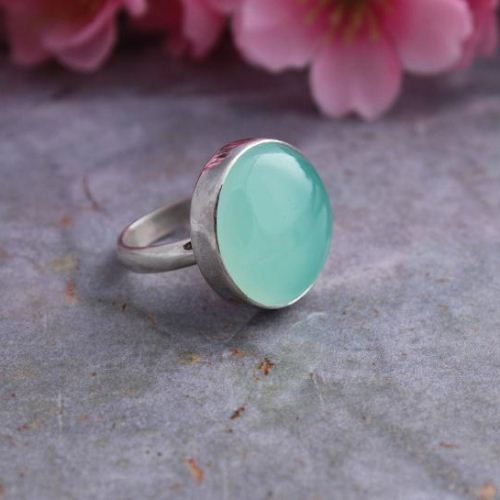 Sea foam green ring - Chalcedony ring - Sterling silver cabochon ring