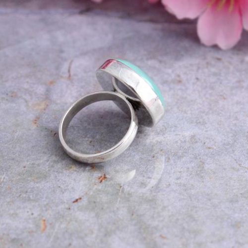 Sea foam green ring - Chalcedony ring - Sterling silver cabochon ring