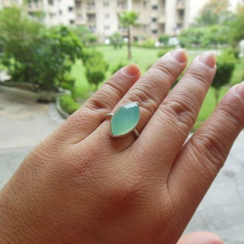 Sea foam green ring, Chalcedony ring, Silver jewelry
