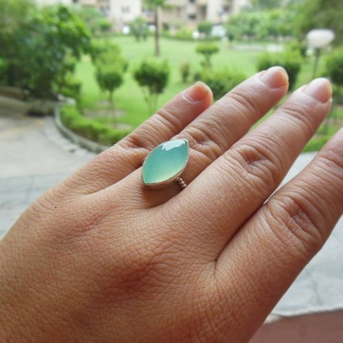 Sea foam green ring, Chalcedony ring, Silver jewelry