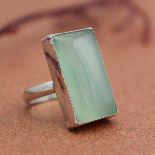 Seafoam green chalcedony ring Rectangular