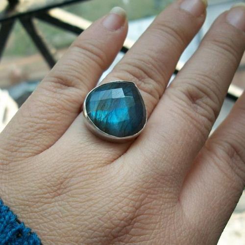 Silver Labradorite Rings, Faceted blue gemstone silver ring