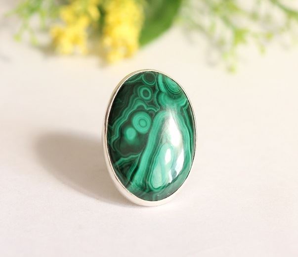 Silver Malachite Ring Artisan jewelry
