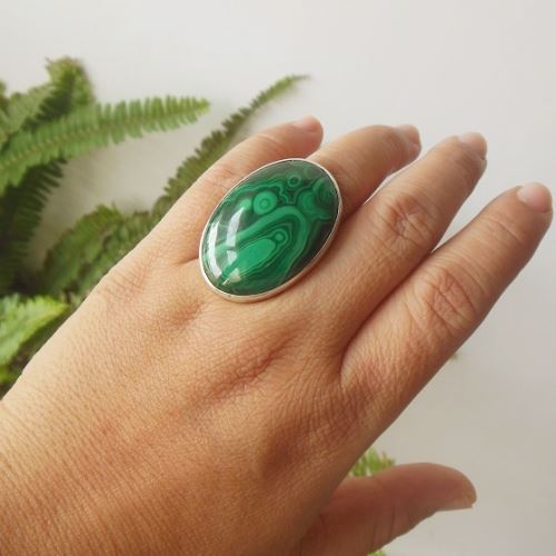 Silver Malachite Ring, Artisan jewelry rings, Silver ring