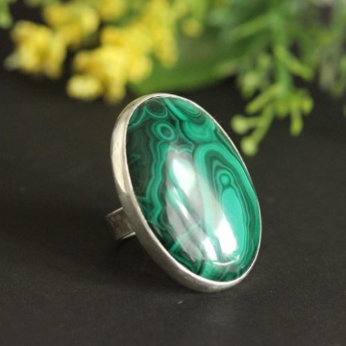 Silver Malachite Ring, Artisan jewelry rings, Silver ring