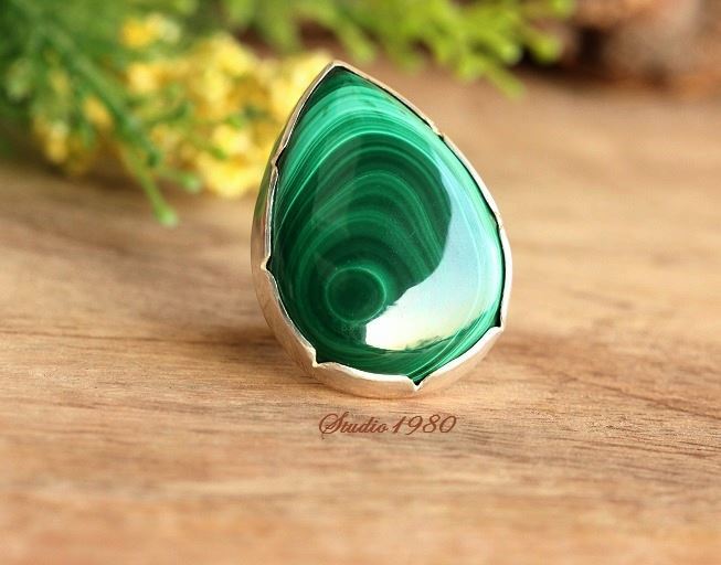 Sterling silver malachite ring Handmade