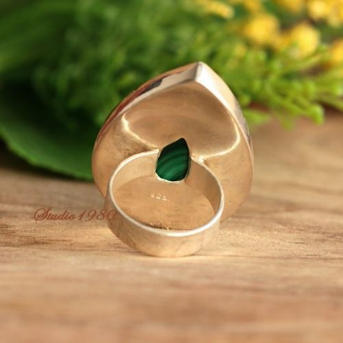 Sterling silver malachite ring, Handmade malachite ring Statement ring