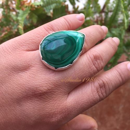 Sterling silver malachite ring, Handmade malachite ring Statement ring