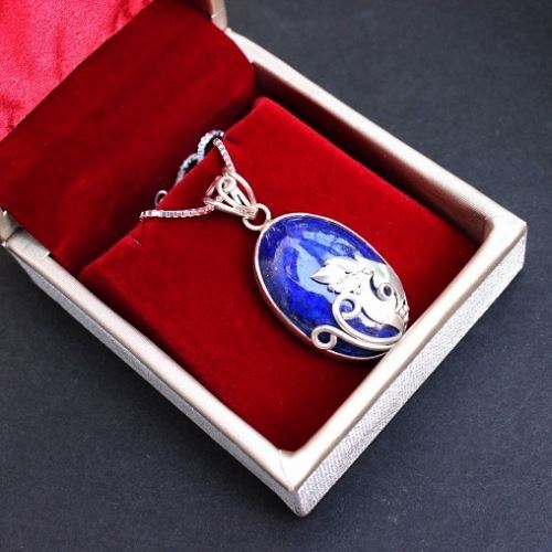 Silver artisan pendant necklace, Unique lapis lazuli pendant
