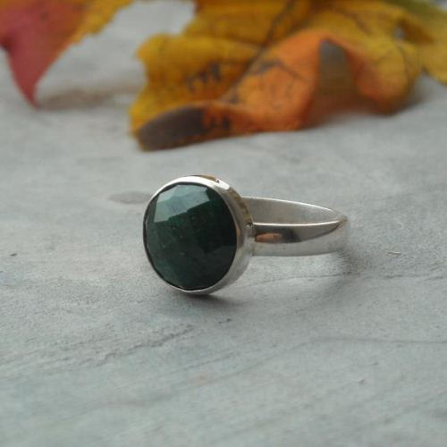 Emerald ring sterling silver, Handmade emerald ring online shopping 