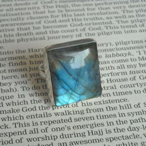 Silver labradorite ring, Square stone rings, Natural blue gemstone ring